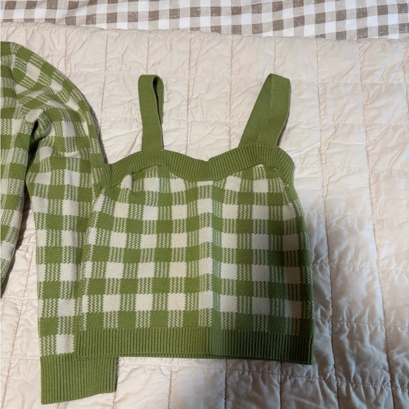 Lulus Green Checkered Tank and Cardigan Set - Picture 3 of 3